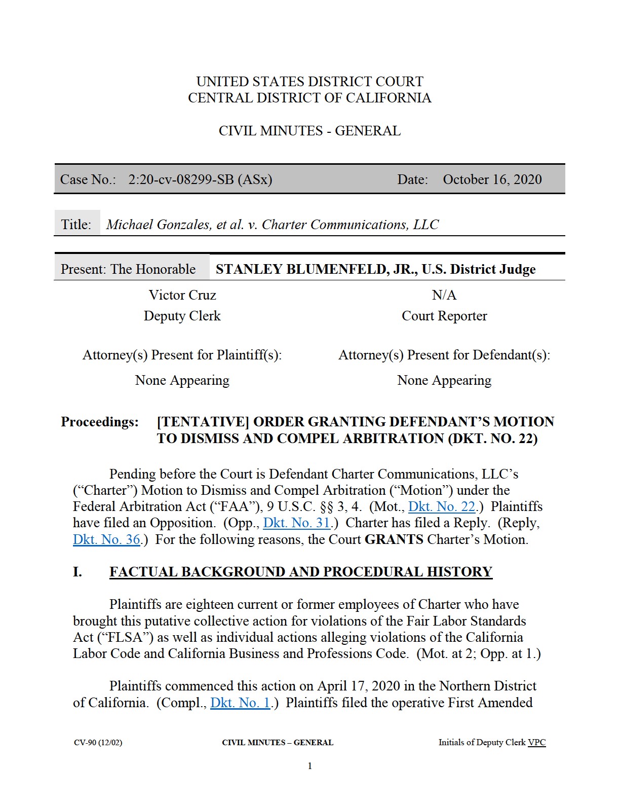 Motion to Dismiss and Compel Arbitration (Judge Stanley Blumenfeld